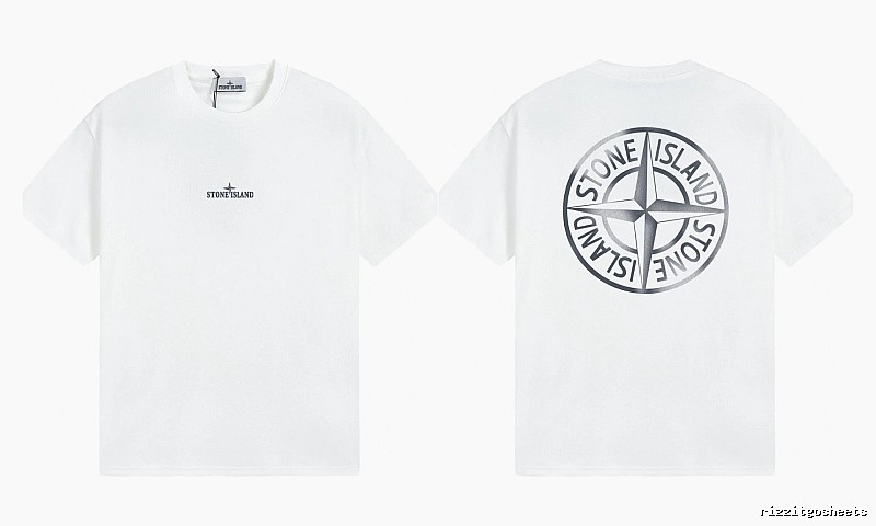 Stone Island Large Compass Print Street Style White T-Shirt