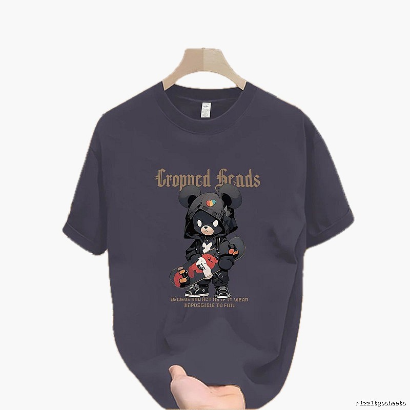 Streetwear Brand Skateboard Bear Street Style Dark Grey Printed T-Shirt