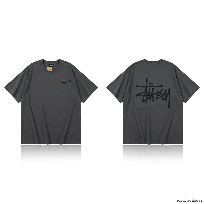 Stussy basic style simple style dark gray T-shirt