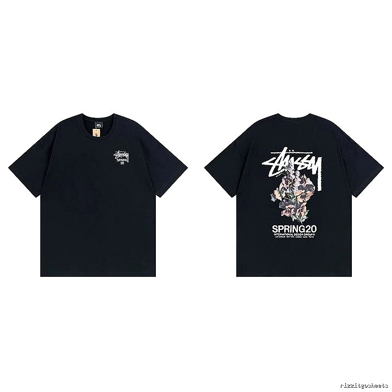 Stussy Black Spider Graphic T-Shirt Warm Weather Logo