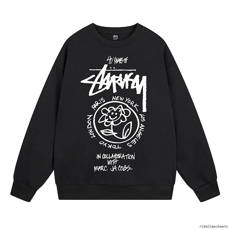 Stussy Black Style 539 Graphic SweatShirt Campus Look