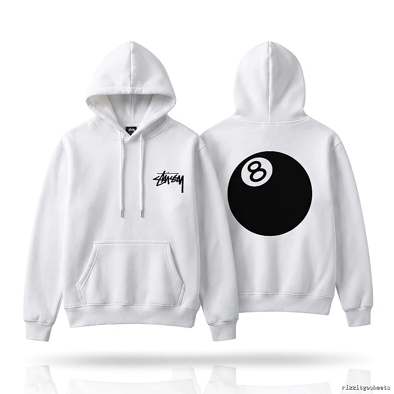 Stussy No.8 Ball Style White Hoodie