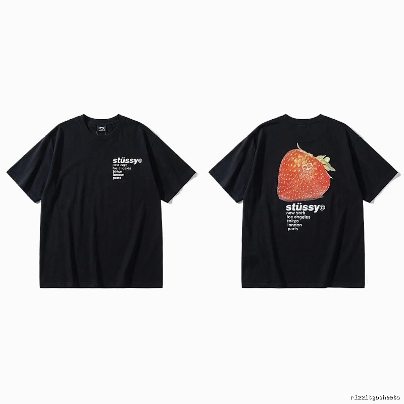 Stussy Strawberry Print Black T-shirt