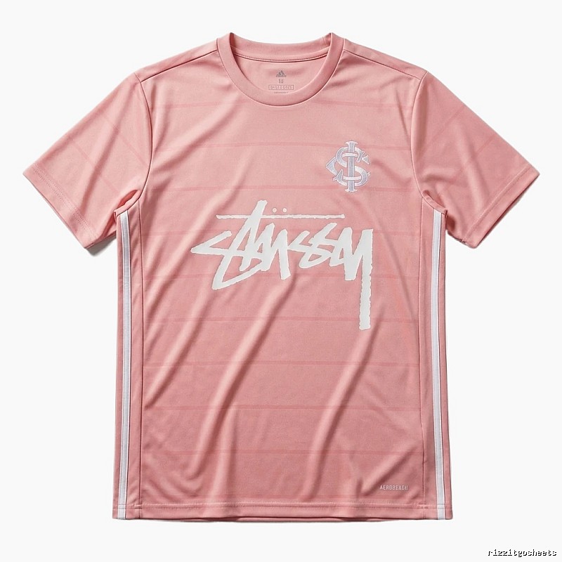 Stussy trendy brand pink striped T-shirt