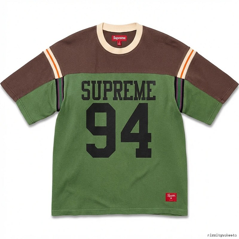 Supreme retro-style green and brown color-blocking T-shirt