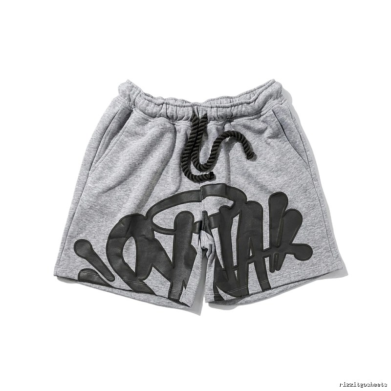 SynaWorld graffiti-style gray shorts