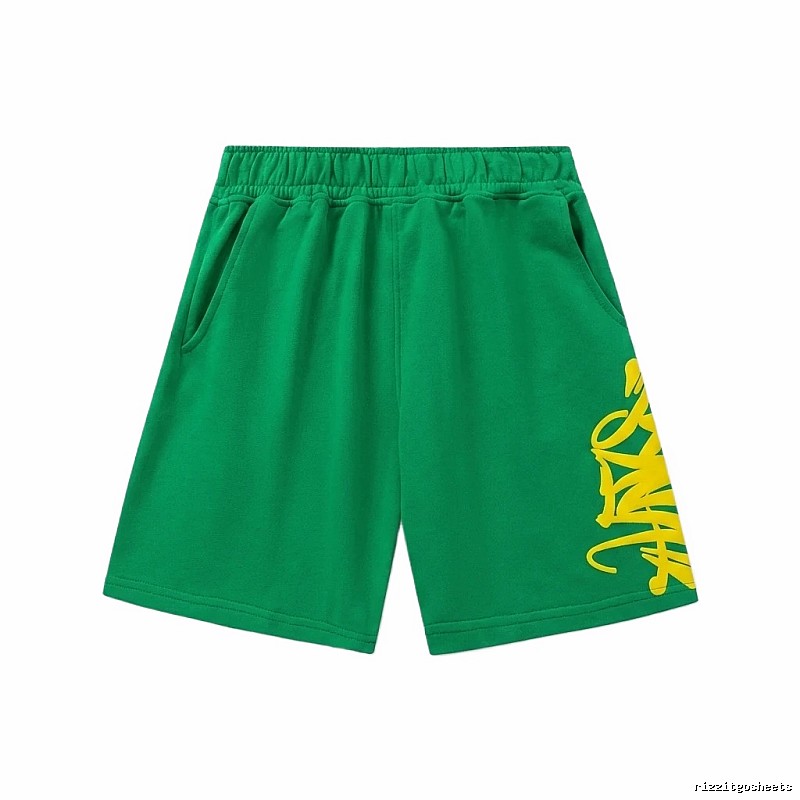 SynaWorld graffiti-style green shorts