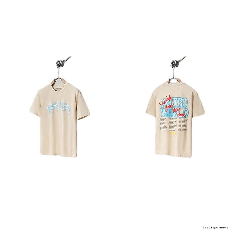 Travis Scott Astro Street Style Apricot Beige Short Sleeve T-Shirt