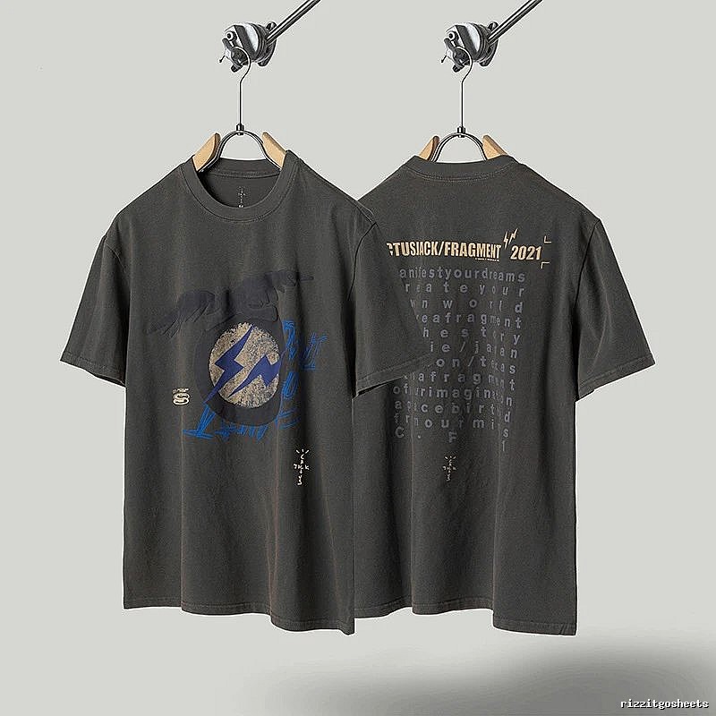 Travis Scott Lightning Co-branded Vintage Charcoal Gray T-Shirt