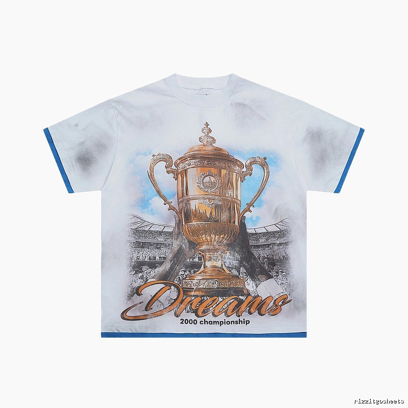 Valley Trophy Print Vintage-style White and Blue T-Shirt